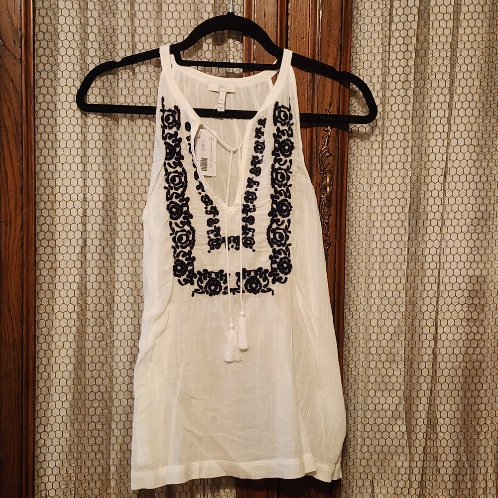 Joie White Sleeveless Embroidered Top